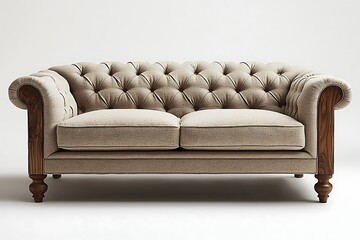 Classic tufted sofa with wood arms high resolution picture