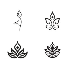 Minimalist Yoga and Meditation Icon Set – Wellness and Lotus Flower Line Art Symbols for Spa, Mindfulness, and Health Branding