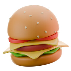 3D Rendered Cheeseburger with Tomato and Lettuce