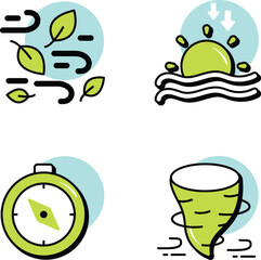  Weather and Season Circle Color Outline Icons and illustrations Pack