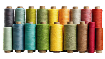 Row of colorful spools of thread