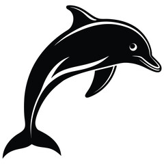 Fototapeta premium Black and white dolphin silhouette vector graphic for aquatic wildlife ocean mammal designs
