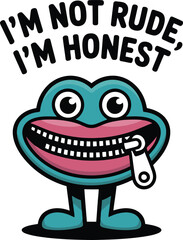 Funny Cartoon Creature Honest Zip Mouth Design Illustration tee cute icon flat bold pink image print
