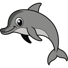 Naklejka premium Friendly cartoon dolphin swimming upward with a happy expression against a white background