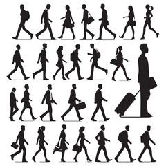 vector silhouettes of people walking busy peoples