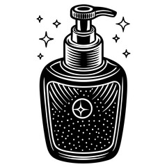 Black and white hand sanitizer bottle illustration for hygiene product and healthcare awareness design