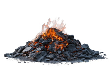 Burning pile of rocks, flames rising