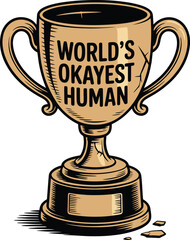 Worlds Okayest Human Trophy Award Funny Humor Illustration Design cup art gold text icon prize retro