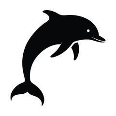 Silhouette of a leaping dolphin vector illustration in simple black and white design