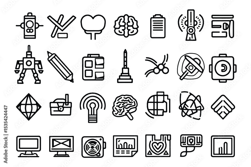 Poster technology icon set in thin line style.