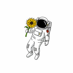 Astronaut holding sunflowerVector