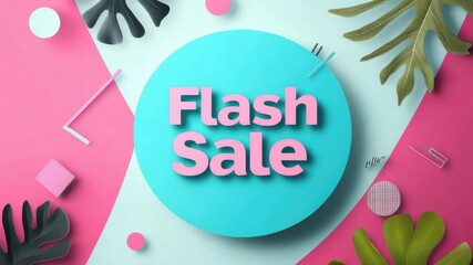 Vibrant flash sale banner with bold pink and blue typography on abstract geometric background - flash sale concept - Powered by Adobe