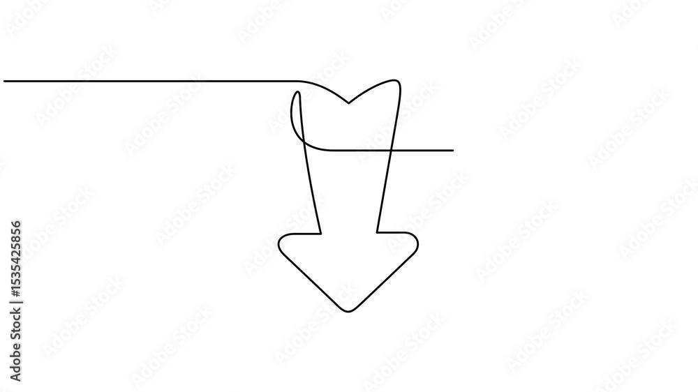 Poster continuous line drawing arrow up and down animation. video continuous one line of down arrow on whit
