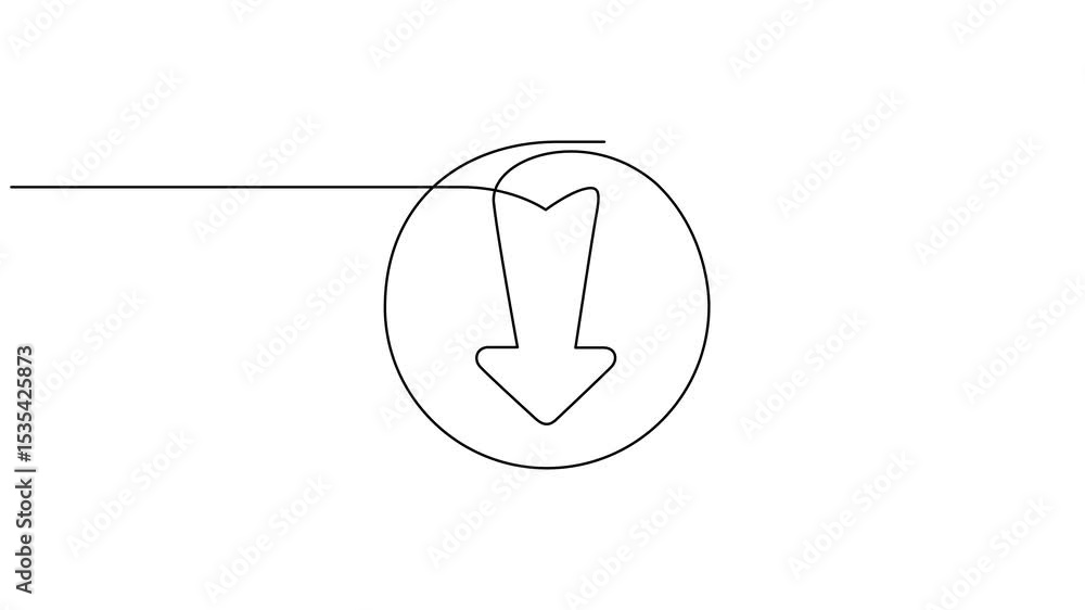 Poster continuous line drawing arrow up and down animation. video continuous one line of down arrow on whit