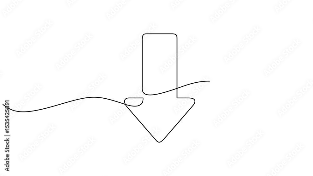 Poster continuous line drawing arrow up and down animation. video continuous one line of down arrow on whit