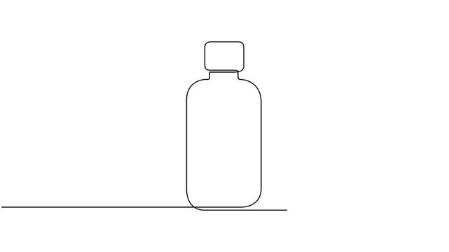 Cosmetic bottle, animated self drawing of single continuous line, continuous contour movement, Abstract set of nail polishes, Self drawing animation one continuous line draw, 4l animation.