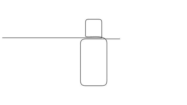 Cosmetic bottle, animated self drawing of single continuous line, continuous contour movement, Abstract set of nail polishes, Self drawing animation one continuous line draw, 4l animation.