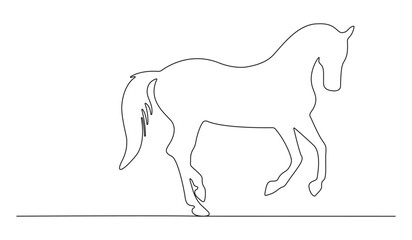  Continuous  one line art white horse vector illustration