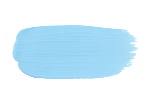 Blue acrylic paintbrush smearing vivid pigment, creating textured stroke against transparent backdrop for graphic design flexibility