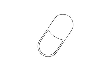single continuous line capsule tablets line art vector illustration with, Hand holding tablet one line art style. Vector illustration on white background.
