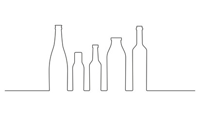 Fototapeta premium Continuous one line art wine bottles designs