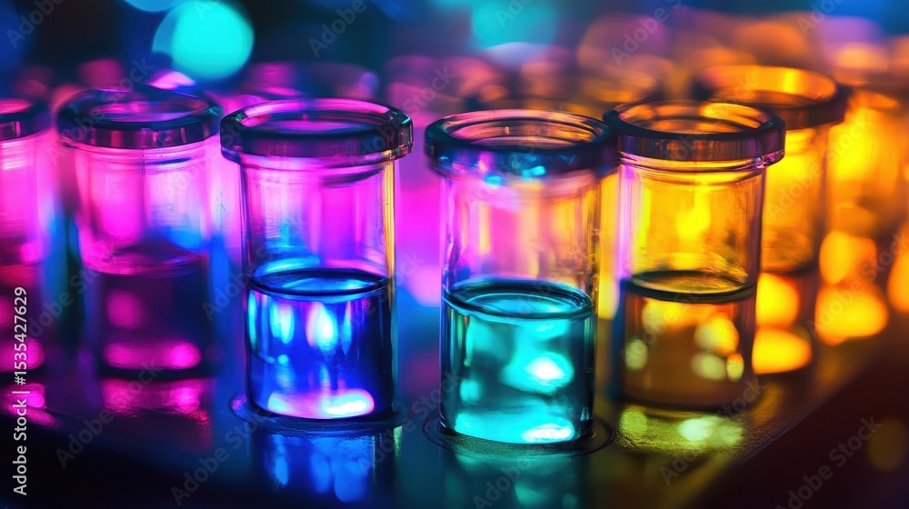 Poster glowing quantum dots in various colors for bioimaging applications