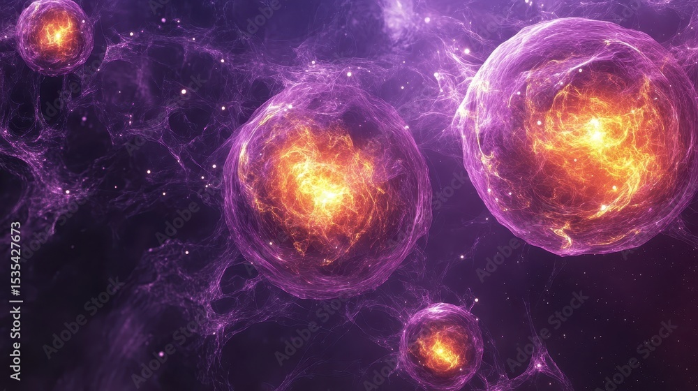 Poster quantum visualization of entangled particles with glowing effects