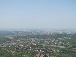 Panorama of the City of Belgrade as viewed from the Observation Deck of the Avala Tower (Avalski Toranj) on Avala in Serbia