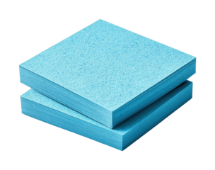 Two stacks of blue paper squares in a pile