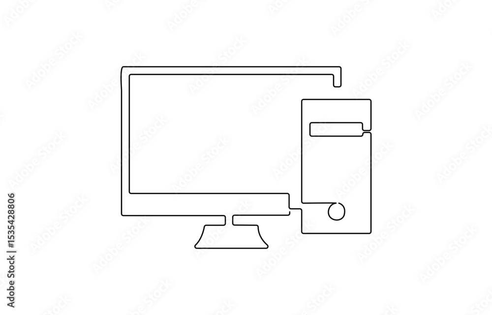 Aufkleber continuous single one line of computer and its accessories like pc monitor and keyboard , black and 