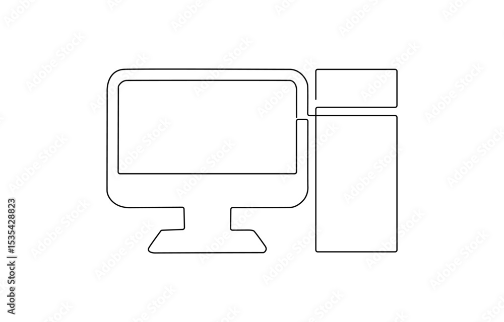 Poster continuous single one line of computer and its accessories like pc monitor and keyboard , black and 