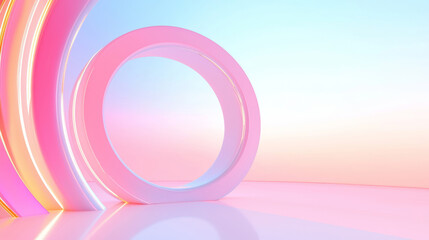 Surreal Digital Art with Glowing Rainbow Arcs and Pastel Gradient - Dreamy, Futuristic, Vibrant, Modern Aesthetic