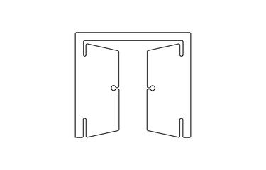 A modern line art depiction of an open door in one continuous line, Open door one line illustration,  one continuous line drawing of opened door.