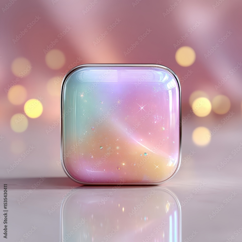 Wall mural soft pastel gradient with sparkles in round glossy container