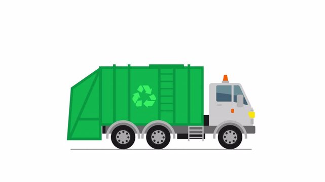 animated garbage truck moving on white background 4k video footage 