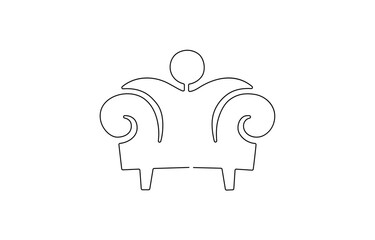 Continuous one line drawing sofa isolated on white background. Vintage couch for interior, Home furniture black linear design isolated on white background. 
