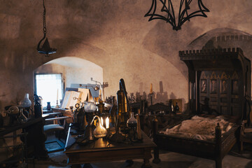 Medieval alchemist laboratory exposition in Prague, Czech republic