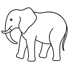 Obraz premium Simple black and white outline of an elephant standing with trunk and tusks for illustration