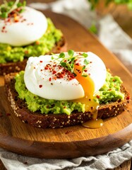 Avocado toast with poached egg healthy breakfast brunch food photography shot