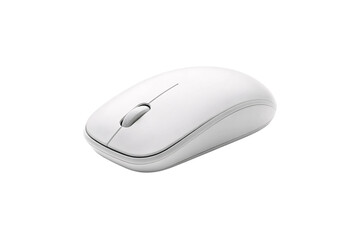Modern white wireless computer mouse with scroll wheel and ergonomic design for office use, isolated on a transparent background