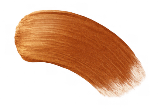 Smearing bronze metallic paint into a curved shape, creating an artistic element against a transparent background for a modern design