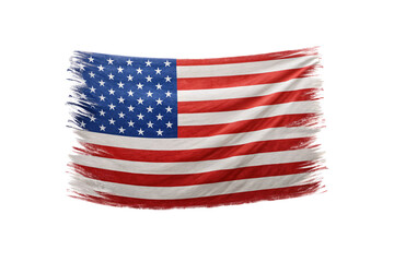 Obraz premium United States flag depicted with artistic brush texture showing red white blue colors, isolated on a transparent background