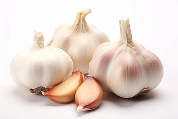 Three cloves of garlic on a white background