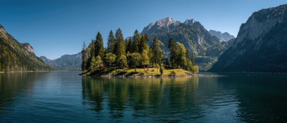 Naklejka premium Island in a mountain lake austria