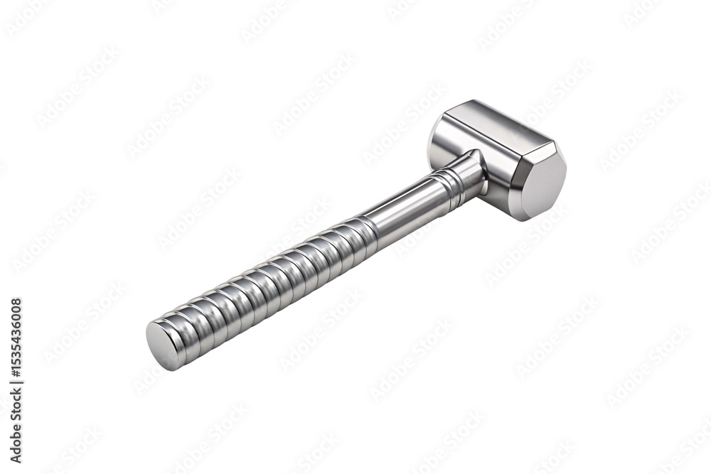 Poster threaded bolt with hexagonal head and spiral threading pattern rendered in metallic silver finish, i