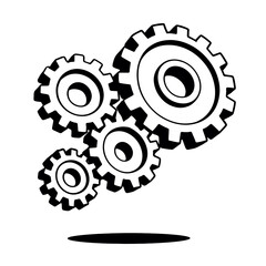 Interlocking Monochrome Gears Illustration - Symbolizing Teamwork, Mechanics, and Industrial Processes