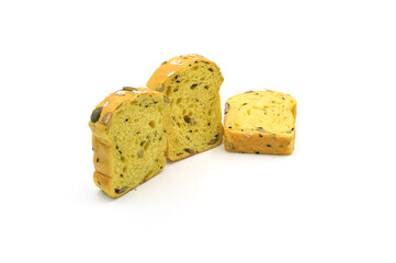 Sliced Pumpkin Bread with Mixed Grains on White Background