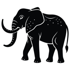 Obraz premium Black and white silhouette illustration of a majestic elephant isolated on white background