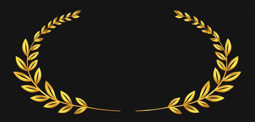 Golden laurel wreath frame with swirling leaves, ideal for award design,  template,  olive branch