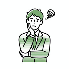 Pensive Green Suit Businessman Illustration Thoughtful Expression 1